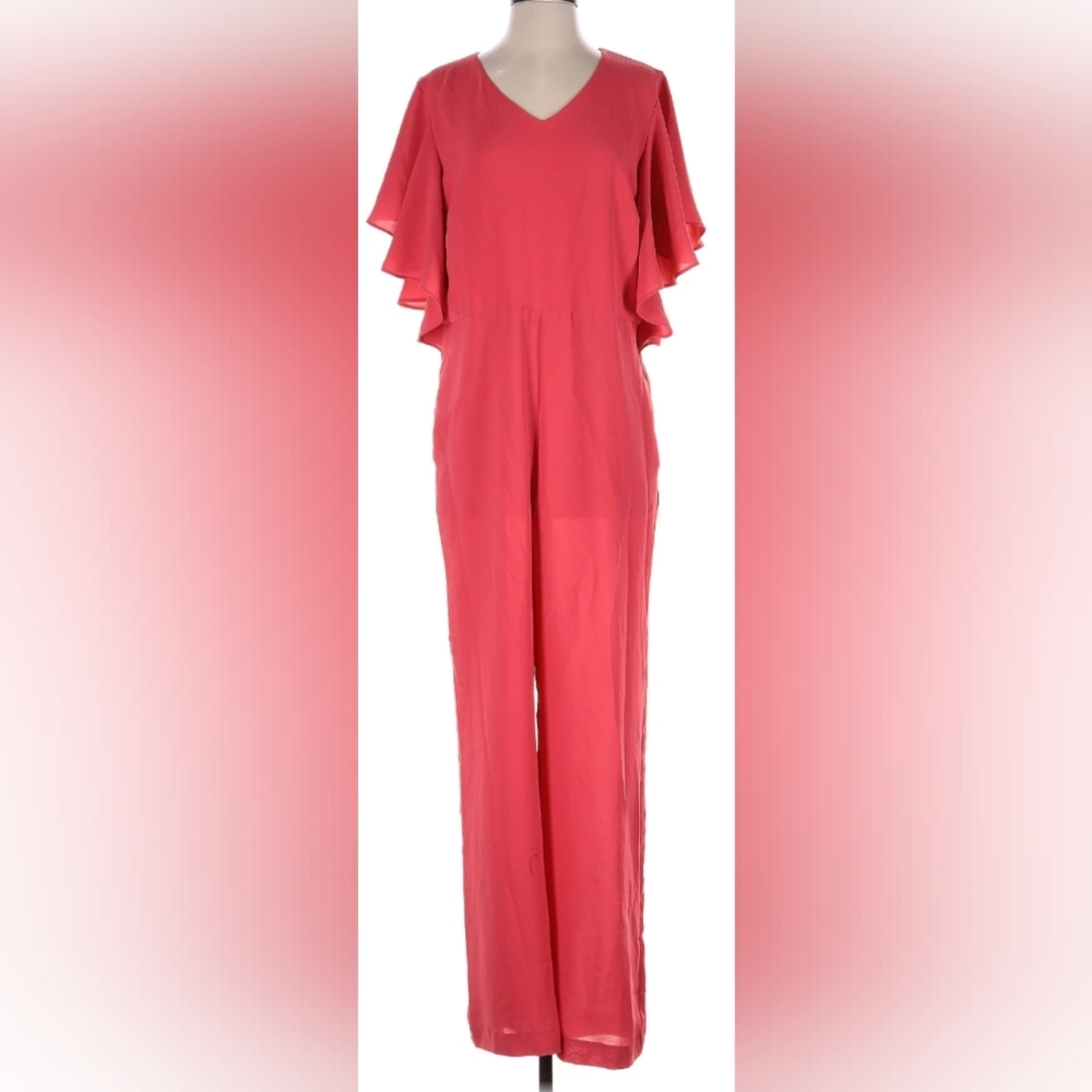 Chicos Ruffle Sleeve Coral Jumpsuit Size 2 (US 12/14 L ) NWT MSRP $159 - Picture 2 of 8